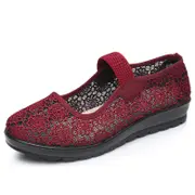 Catzon Womens Hollow Out Granny Walk Shoes Breathable Soft-Soled Flats Shoes-Red