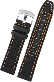 WIKUNA 22mm Canvas Rubber Watch Strap Men Wrist Band Bracelet for MIDO M038/M038431A Series Soft Watchbands (Color : Black Orange Silver, Size : 22mm)