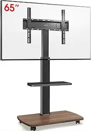 TV stand Rollable with wooden base, TV stand on castors for 32-65 inch TVs, TV floor stand Height adjustable Swivelling, up to 40 kg max. VESA 400x400mm