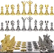 Metal Chess Set and Checkers Game Set 15 Inch(2 in 1) Chess Board Games for Adul