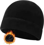 [Vachelper] Winter Thermal Skull Cap Cycling Running Beanie Hats Under Helmets Windproof Fleece Cycle Hats Cover Ears for Adults Men Women Outdoor Black, Black, One size