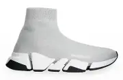 Balenciaga Speed 2.0 Sock Shiny Knit Silver White High Top Trainer Sneaker 38