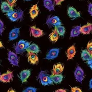 Rainbow Peacocks Feathers Tossed Black 100% Cotton Fabric by The Yard