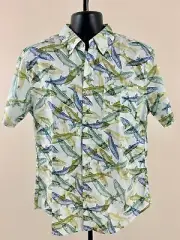 EDDIE BAUER KINGSTON NWT Men Medium Seamist Fish Print Short Sleeve Button Shirt