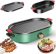 Electric Hot Pot Korean Barbecue Two-In-One Multi-Functional Electric Barbecue Non-Stick Frying Pan Indoor Barbecue Hot Pot With Five Levels Of Temperature Control, Suitable For Indoor Barbecue Partie