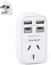 One Beat Power Board,Power Strip with 4 USB Ports (2 USB C),No Cord Extension Cord,Travel Power Plug,Travel Adapter,USB C Wall Plug,Cruise Essentials for Home,Office,Bedroom,Travel Accessories(Type I)