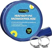 Poolergetic 1 1/2 IN x 100 FT Pool Backwash Hose, Heavy-Duty PVC Lay Flat Hose, Weatherproof Burst Resistant, Pool Drain Hose for Water Transfer, Sump Pump, Pool Drain, with 2 Clamps