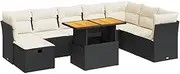 vidaXL Garden Sofa Set with Cushions/Storage - 9 Piece Outdoor Furniture Black Poly Rattan, Modular Patio Lounge Set, PE Rattan/Acacia with Tempered Glass Table