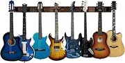 UPELLA Guitar Wall Mount Hangers, Holds 8 Guitars, Aluminum Metal Guitar Stand Bass Holder, Wood Grain Base Plate Rack, Adjustable Instruments Display Set for Ukulele Banjo (W81.5in, 8 Hangers)