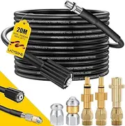 20 m Pipe Cleaning Hose Compatible with Kärcher, Parkside and Bosch Pressure Washers, Pipe Cleaning Set with Nozzles Rigid + Rotating, Cleans Clogged Pipes and Drains Effortlessly