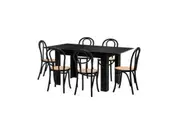 Oikiture 160cm Extendable Dining Table with 6PCS Geometric Dining Chairs Black