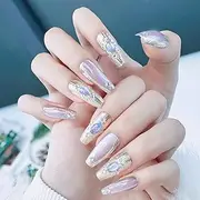 Cat Eye Press on Nails Handmade Medium Long Fake Gel Nail Coffin False Fingernail Purple Glitter Bling Artificial Finger Stereo Stick on Manicure Gift 10 Pcs (M)