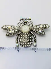 Gunmetal Aurora Clear Crystal Opaline Lucite Cabochon Bee Pin Brooch New