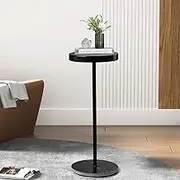 Levede Round Side Table Tea Coffee Weighted Marble Base Pedestal Table Martini End Drink Tables Bedside Sofa Tabletop Small Lightweight Nightstand Living Room, Bedroom, Patio，Black(24cmx24cmx59cm)
