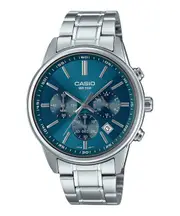 Casio Chronograph Stainless Steel Blue Dial Analog MTP-E515D-2A1V 50M Mens Watch