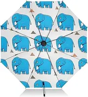 [RPLIFE] Windproof Travel Umbrella, Lightweight Portable Automatic Open/close Umbrella for Women, Travel Umbrellas for Rain, Wind and Sun, Blue Elephant