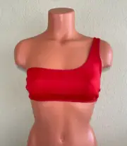 Stella McCartney Swim Neoprene and Mesh One Shoulder Top Bikini Top Red Size M