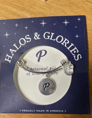 Alex & Ani Halos & Glories Initial Pendant Bracelet Letter P Shiny Silver Bangle