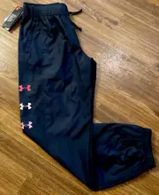 NWT-Girl's-YLG Large UNDER ARMOUR-Logo Nylon Wind Training Pants Pockets-$50