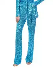 Badgley Mischka Collection Sequin Boot-Cut Pants $355 TURQUOISE BSP3272A SZ 4