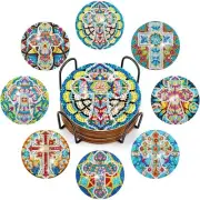 8 Pcs Diamond Art Coasters Cross Diamond Painting Coasters With Holder Non slip