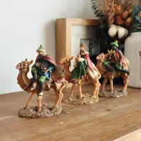 在飛比找Yahoo!奇摩拍賣優惠-【熱賣下殺】外貿鄉村手工彩繪馬槽組耶穌誕生場景騎駱駝三王擺件