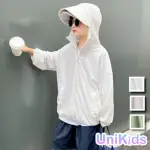 【UNIKIDS】中大童裝薄款長袖連帽防曬外套 女大童裝男大童裝 VPCJXQR(綠 灰 白)