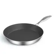 NNEAGS Stainless Steel Fry Pan 24cm Frying Pan Induction FryPan Non Stick Interior