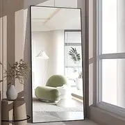 CONGUILIAO Full Length Mirror, 165x60cm Standing Body Mirror, Large Floor Mirror, Full Standing Mirror, Standing Hanging or Leaning, Wall-Mounted Mirror Dressing Mirror, Aluminum Alloy Frame, Black