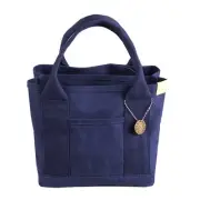 Dark Blue Canvas Lunch Tote Bag - Stylish Handbag with Multiple Compartments for