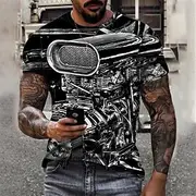Men's Machine T shirt Short Sleeve T shirt 3D Print Round Neck Shirt Sports Fashion Designer Outdoor Street Casual Silver Black-White Black / Gray Summer Cloth