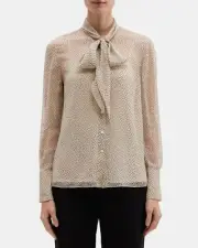 Theory Scarf Blouse in Polka Dot Silk Chiffon Size S