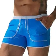 [Aosufei] Men's Elastic Waist Slim Beach Shorts Stretchy Solid Quick Dry Shorts Lightweight Swim Trunks with Pockets