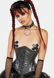 [Daisy Corsets] Black Rainbow Glitter Holo Double Steel Boned Waist Cincher Corset
