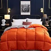 Duck Feather Down Duvet Quilt Anti Dust 100% Cotton Down Proof Hypoallergenic Warm Cosy Solid Color Quilt for Spring Autumn Winter Size,Orange,Double