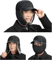 [SIQITECH] Aviator Hat Winter Men's Baseball Cap with Removable Face Mask Winter Hat Ear Flaps Ski Hat Warm Pilot Hat Windproof Baseball Cap Wide Brim Trapper Hat for Skating Cycling