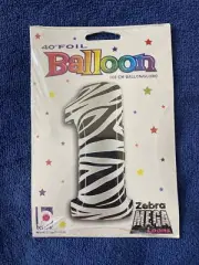 40” Foil Number 1 Shaped Zebra Pattern Balloon Betallic Megaloons