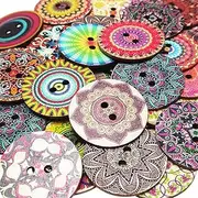Chenkou Craft Mix Pattern 30pcs 2"(50mm) Large Wood Buttons Craft Sewing Button (Mix Patterns, 2“(50mm))