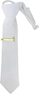 [Needzo] First Holy Communion Tie and Clip, White Satin Necktie with Chalice Clasp, Catholic Gifts For Boys, 14 Inches, Adjustable, One Size, no gemstone