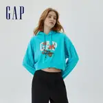 GAP 女裝 LOGO短版長袖帽T 碳素軟磨法式圈織系列-天藍色(615063)