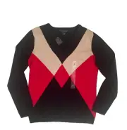 NWT Tommy Hilfiger Small Blue Red Tan Argyle Men’s Retro Preppy Pullover Sweater