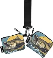 [XYMZR] Mini Zip Around Wristlet keychain Wallet Trout Retro Comic for Women Personalized Pattern Detachable Dual Pouch Wristlet Portable Wallet Phone Coin Purse, Multi-colored, One Size