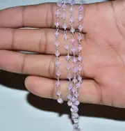 925 sterling silver wire beaded rosary chain. 3mm pink quartz beads bulk chain