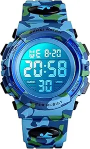 [AXSPT] Kids Digital Sport Watch Boys Waterproof Casual Electronic Analog Quartz 7 Colorful Led Watches with Alarm Wrist Watches for Boy Girls Children Green