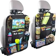 MZTDYTL Car Backseat Organizer with Touch Screen Tablet Holder + 9 Storage Pockets Kick Mats Car Seat Back Protectors Great Travel Accessories for Kids and Toddlers(2 Pack)