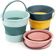 3 Pack Collapsible Plastic Buckets, Foldable Portable Round Buckets with Handles, Fishing Buckets, Space Saving Outdoor Water Bottles for Cleaning, Car Washing, Outdoor and Camping, 3 Colors.