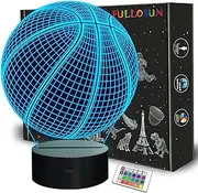 Basketball 3D Night Light for Kids,FULLOSUN Optical Illusion LED Lamp,16 Colors Changing Remote Control Sport Fan Room Decoration Xmas Birthday Best Creative Teen Boy