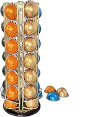 Wrobic Capsule Holder for Nespresso Vertuo Capsules, Coffee Capsule Stand Rotating Pod Rack Holds Nespresso Vertuoline Capsules (35 Pods), Golden