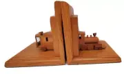 Vintage Train Book Ends Wood Solid Oak Room Decor Railroad Choo Choo