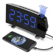 Projection Alarm Clock, Digital Clock With 180 Rotatable Projector, 3-level Brightness Dimmer Blue Digit blue Projection